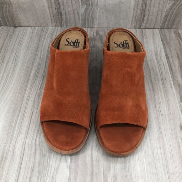 Sofft Mules Womens 7M Carrey Orange Suede Slip On Open Toe Comfort Shoes - Picture 6 of 12